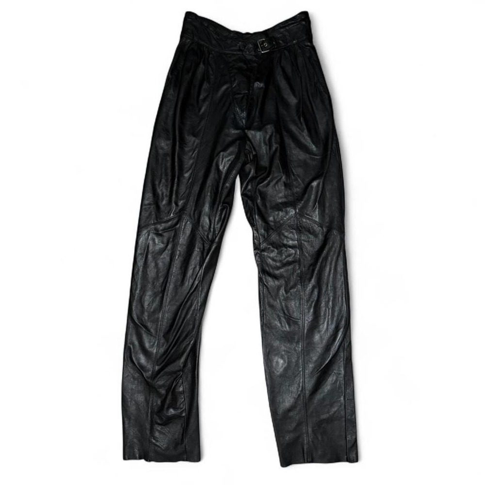 Cayenne black genuine leather pants high waisted pleated vintage size 8